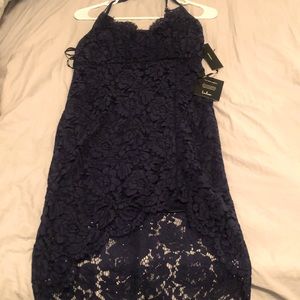 Navy blue lace body con dress